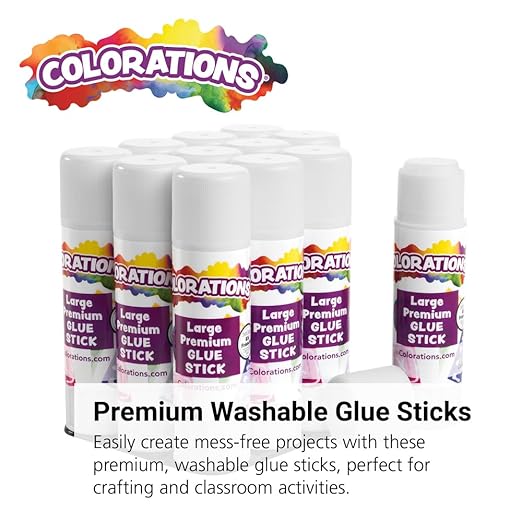 Colorations® Large Premium White Washable Glue Sticks in a Tray, Set of 12, 0.88 oz each, Glues Dries Clear & is Acid Free, Non Toxic & Washable Glue, Use at School, Home, Office & Craft Projects