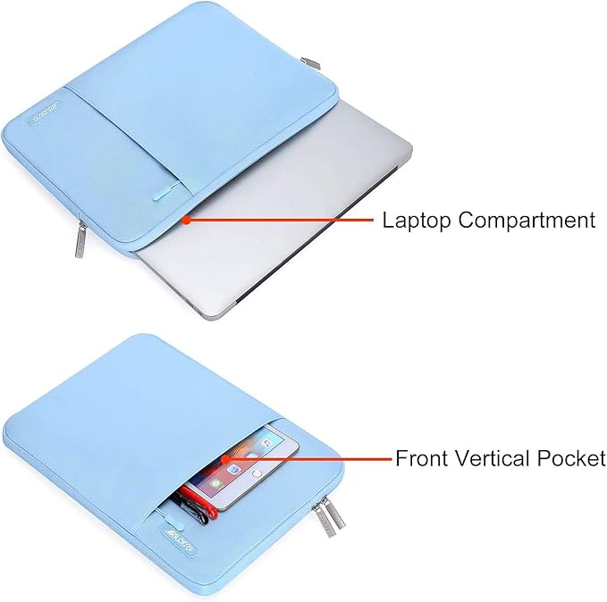 MOSISO Laptop Case 16 inch, 15-15.6 inch Laptop Sleeve Compatible with MacBook Pro 16 M5 M4 M3 M2 M1, HP Acer Dell Lenovo ASUS, Polyester Vertical Computer Sleeve Bag with Pocket, Air Blue