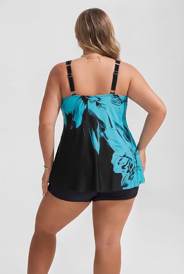 Hanna Nikole Womens Tankini Swimsuits 2 Piece Bathing Suit Flowy Ruffle Tankini Tops with Swim Shorts