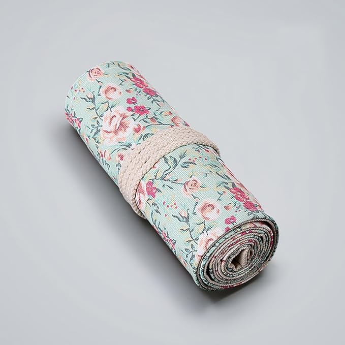 DIYOMR 24/36/72 Slots Pencil Wrap Pencil Rolls, Artist Colored Pencils Roll Up Bag Short Brushes Pouch Case Pencils Organizer for Drawing Coloring and Sketching (Small Floral, 12slots)