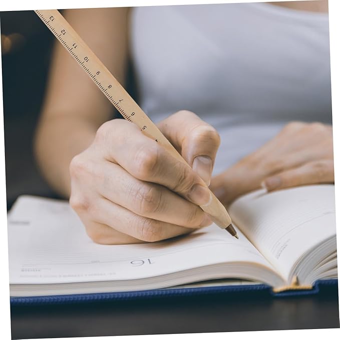20pcs Wooden Ballpoint Pens with Black Ink, Biodegradable Natural Wood Carpenter Markers with Printed Ruler, Construction and Woodwork Signature Writing Pens for Professional