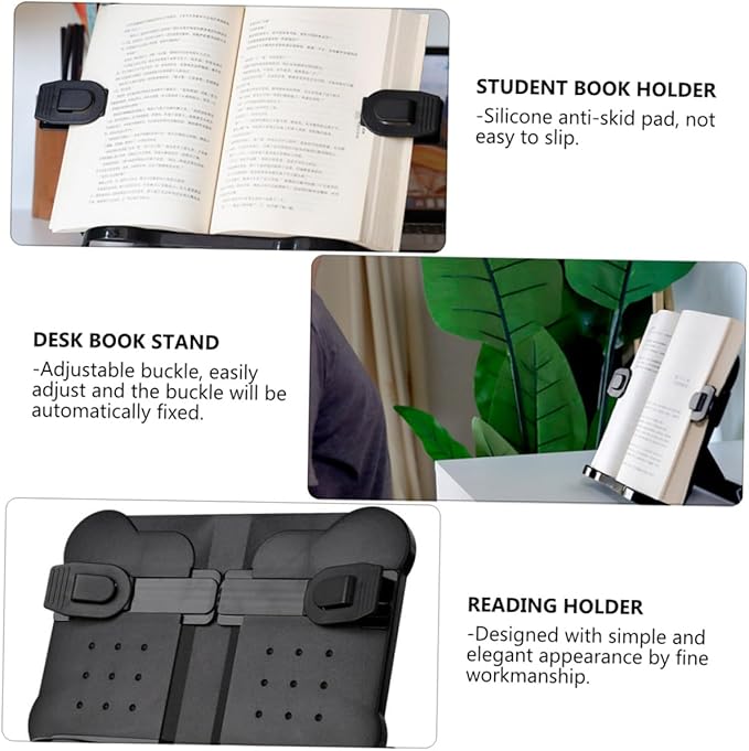 Ipetboom Student Book Holder Reading Rack with Silicone Anti-Skid Pads Compact Portable Bookstand for Textbooks Cookbooks Tablets and Documents Desktop Book Rack for School and Office Use