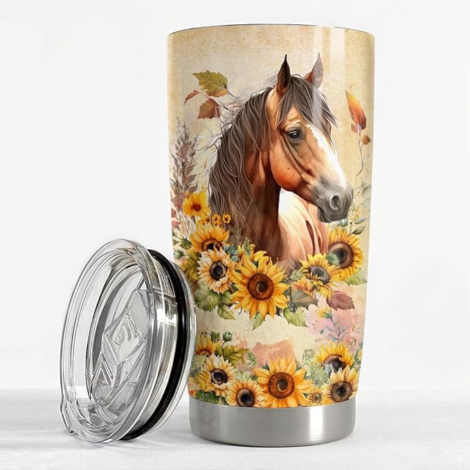 Horse Tumbler 20oz Horses Gifts for Women Girl Stainless Steel Insulated Tumblers Coffee Travel Mug Cup Equestrian Gift for Birthday Christmas