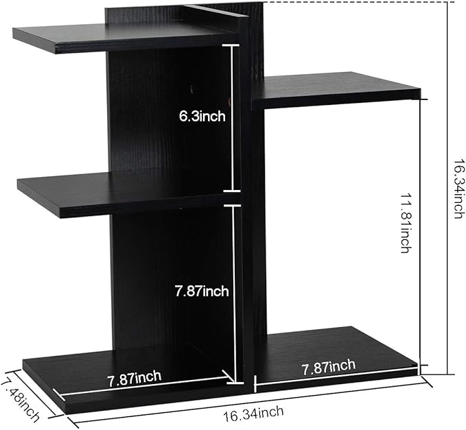 PAG Wood Desktop Shelf Small Bookshelf Desk Supplies Organizers and Accessories Storage Display Rack Office Decor for Women, Black