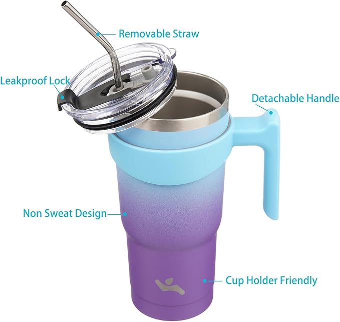 Konokyo 20 oz Tumbler with Handle and 2 Straw 2 Lid, Insulated Water Bottle Stainless Steel Vacuum Cup Reusable Travel Mug,Ocean Dream
