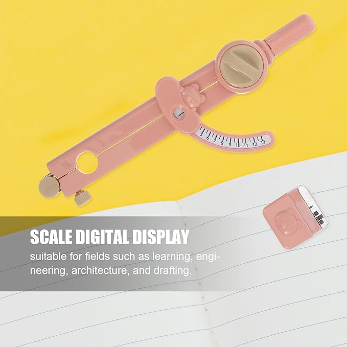 Multifunctional Drawing Compass for Students, Pink Small Plastic Drafting Tool with Locking Scale, Geometry and Math Learning Drafting Compass Kit for School and Education