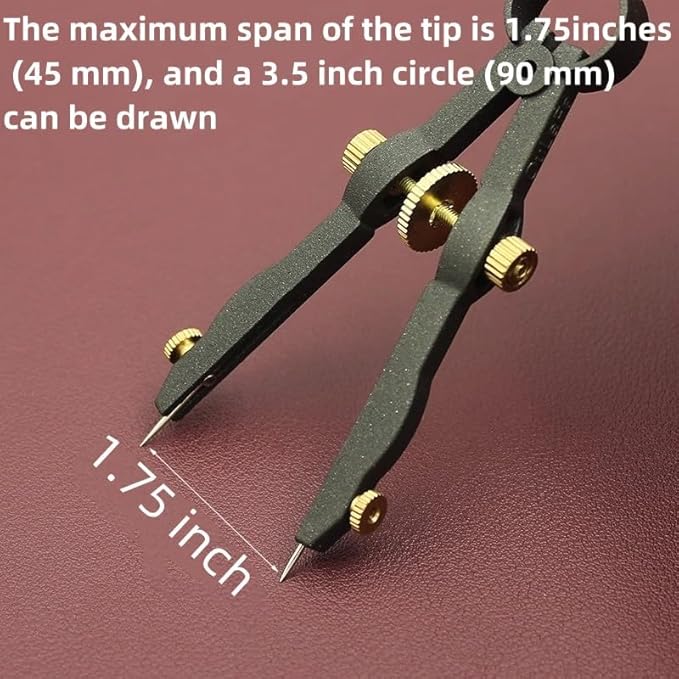 1.75 Inch Leather Compass Adjustable Lockable，Leather Crafts Tools，Professional Compass for Geometry，Compass Drawing Tool (Black 1.75 Inch)