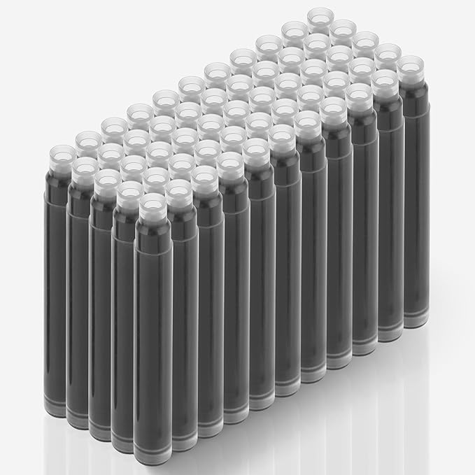 Amaxiu 50 Pcs Balck Fountain Pen Ink Cartridges, Fountain Pen Ink Refills Compatible with 2.6 mm Bore Diameter Calligraphy Pen Fountain Pen(2.6mm)