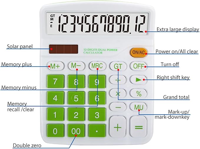 Calculator Large Display Desktop Solar Battery Dual Power 12 Digit Financial Dedicated Standard Function Business Calculator Multifunctional KA08 Blue