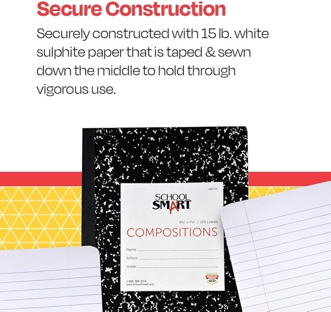 School Smart Hard Cover Ruled Composition Book, 150 Sheets, 9-3/4 x 7-1/2 Inches - 086769