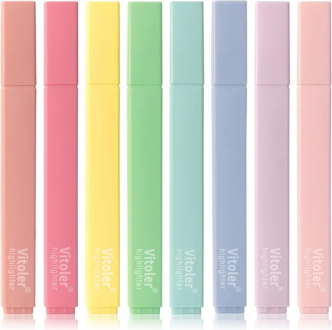Piochoo Highlighters,8Pcs,Pastel Chisel Tip Bible Highlighter No Bleed | Highlighters Assorted Colors,Soft Tip,Fast Dry,for Highlighting,Underlining Bible Journaling,Back to School Supplies