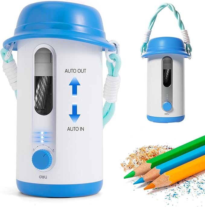 Electric Pencil Sharpener, Low Noise Fully Automatic Pencil Sharpener for Classroom,6.9-10.8mm Colored/Jumbo Pencils, Auto in & Out,Rechargeable Hands-Free Sharpener for Home/Office,Blue