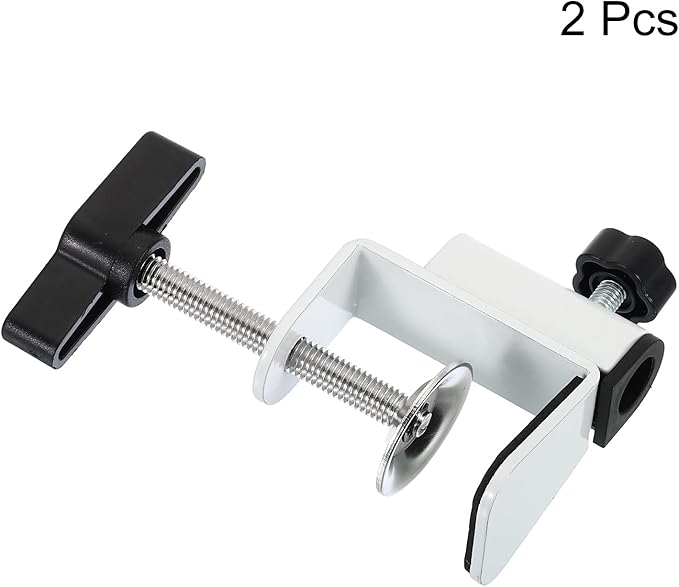 PATIKIL 0.49" Hole Dia. Desk Clamp, 2 Pcs Universal C-Clamp Base with Adjustable Screw for Microphone Mic Arm Table Lamp Mount Holder, White