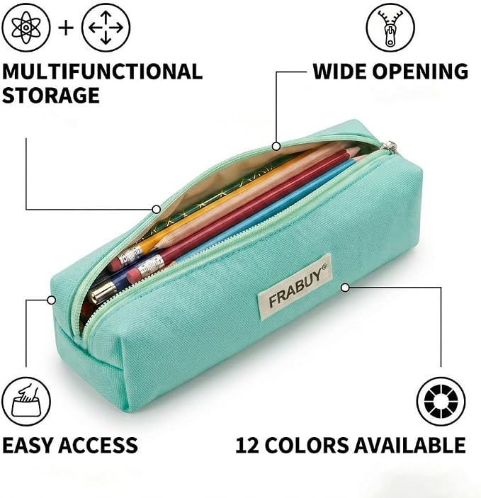 Canvas Pencil Case Pouch – Multipurpose Pen Bag Stationery Teal | Heavy-duty canvas, smooth alloy zipper, cute organizer for girls and boys, ideal for stationery, cosmetics, tech gear