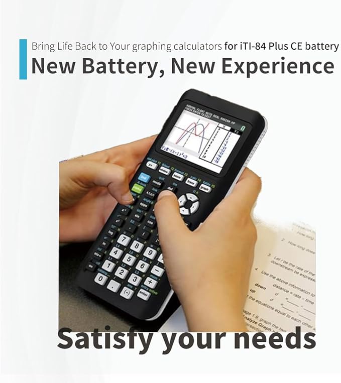 TI 84 Plus CE Battery - [𝟐𝟔𝟎𝟎𝐦𝐀𝐡] Replacement Battery for Texas Instruments TI-84 Plus CE -Part Number: 3.7L1200SPB/3.7L12005SPB - P11P35-11-N01 with USB Charger Cable