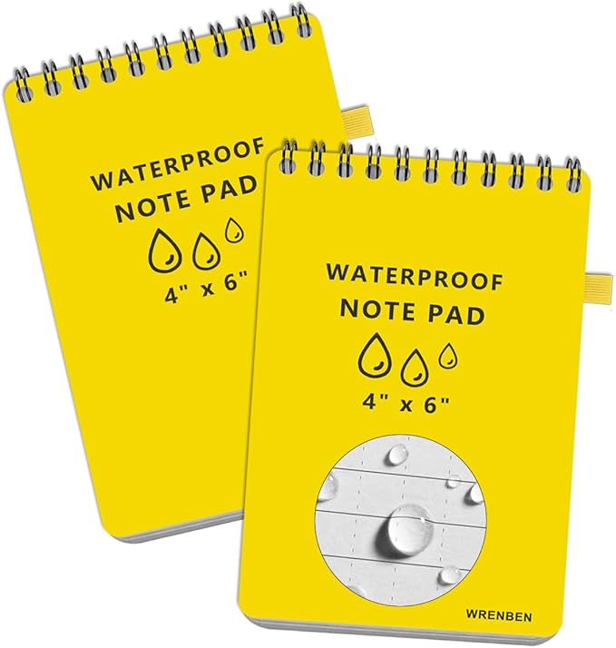 2PCS Weatherproof Top Spiral Notepads 4" x 6" Graph Pattern with Waterproof Paper and Hard Cover, All Weather Grid Notebooks A6 Steno Pads (Medium, Yellow)