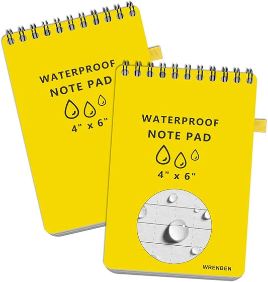 2PCS Weatherproof Top Spiral Notepads 4" x 6" Graph Pattern with Waterproof Paper and Hard Cover, All Weather Grid Notebooks A6 Steno Pads (Medium, Yellow)