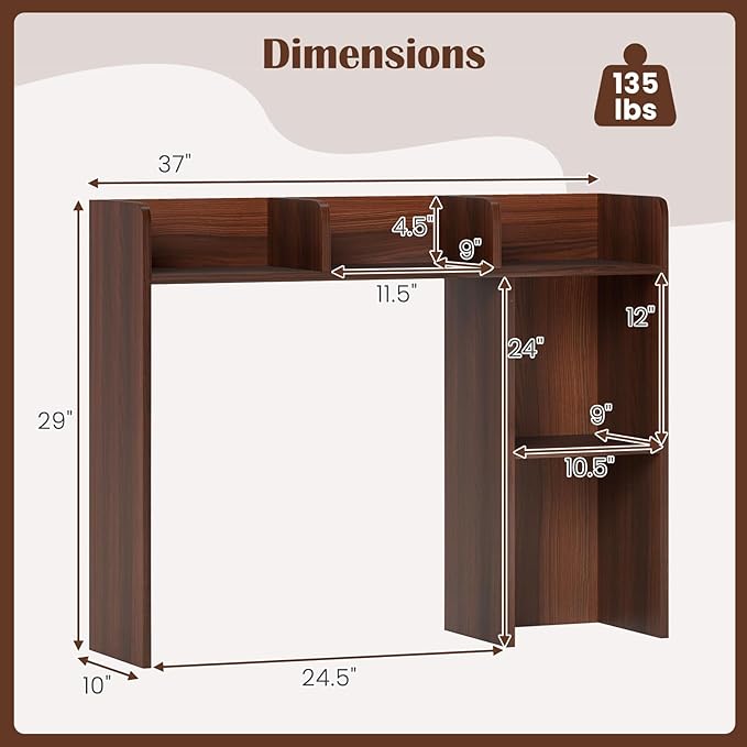 Giantex Desktop Bookshelf, Wood Desk Hutch Organizer for 27 Inch Computer Monitor, Countertop Storage Display Rack with 5 Shelves, Multipurpose Desktop Shelf Bookcase for Dorm Office Home, Walnut