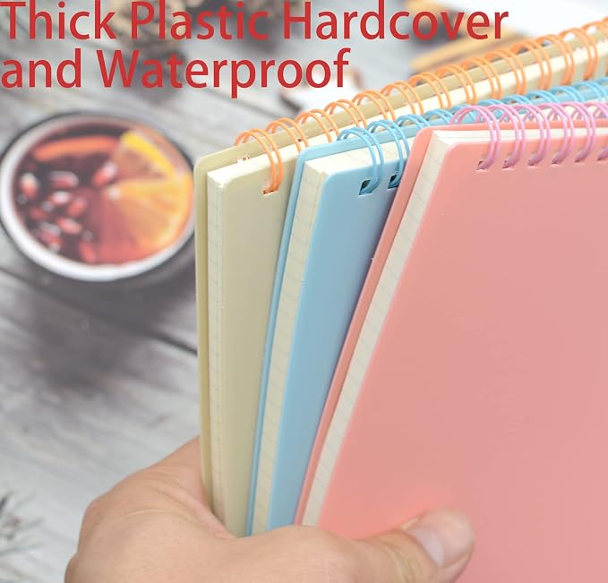 Yansanido Top Bound Spiral Notebook, 3 Pcs 3 Color A5 Size Thick Plastic Hardcover Grid Paper 80 Sheets (160 Pages) Journal for School and Office Supplies (Light Color)