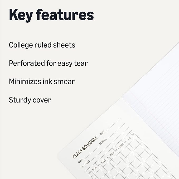 Amazon Basics Composition Notebook, College Ruled, 100 Sheets, 9.75" x 7.5", Marble Black, with Conversion Charts, 4-Pack