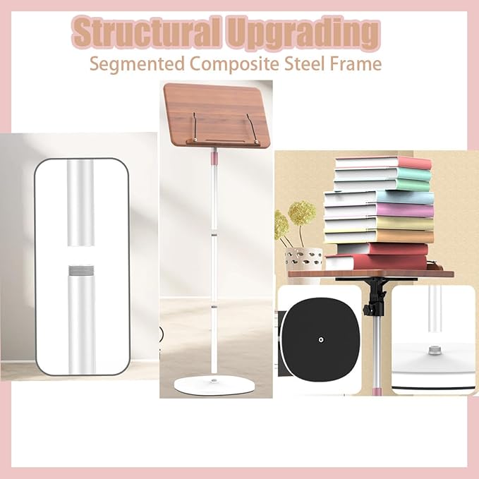 Adjustable Standing Book Stand,Book Reading Stands,Wood Music Sheet，Podium& Bible& Cookbooks Display Stands.Goodbye to Head Down Fatigue Adjustable Viewing Angle (White, 35in)