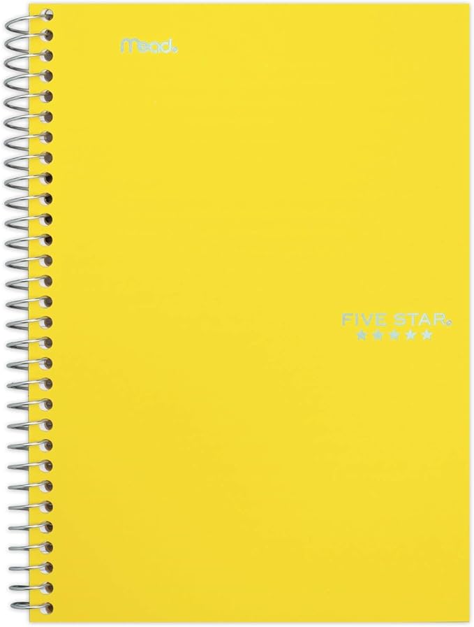 Five Star Small Spiral Notebooks, 6 Pack, 2 Subject, College Ruled Paper, 9-1/2" x 6", 100 Sheets, Amethyst Purple, Sedona Orange, Seaglass Green, Tidewater Blue, Gray, Black (73711)