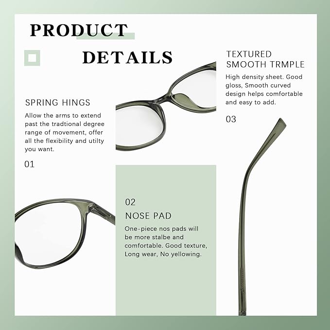 FONHCOO Stylish Blue Light Glasses Women Men Eyeglasses, TR90 Fashion Round Transparent Eye Glasses (Green)