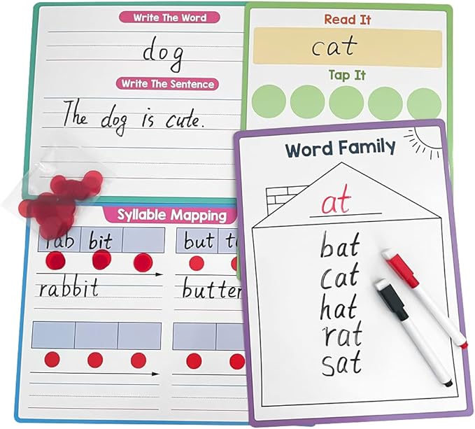 Lachilly Double Sided Phonemic Awareness Dry Erase Board Handwriting Practice Board, Syllable Phonics Game, Speech Therapy Materials, Letter Sound, Write, Wipe, and Reuse, Perfect for Preschool
