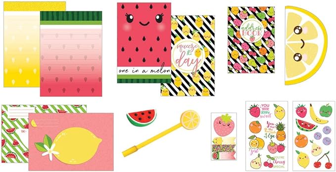 Playhouse 29-piece Kawaii Cutie Fruitie Letters and Notes Stationery Tote Set for Kids