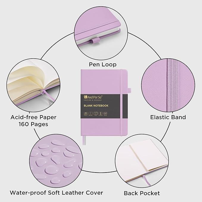 &And Per Se Blank Sketch Notebook, A5 Hardcover, 160 Pages 100gsm Thick Paper, Unlined Journal for Drawing, Doodling, Hand Lettering – Creative Gift for Artists, Designers, Writers (Lavender)