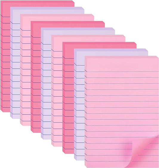9 Pack Lined Sticky Notes 4X6 in Post Sticky Notes with Lines, Large Ruled Post Sticky Colorful Super Sticking Power Memo Pads Strong Adhesive (Pink Themed)