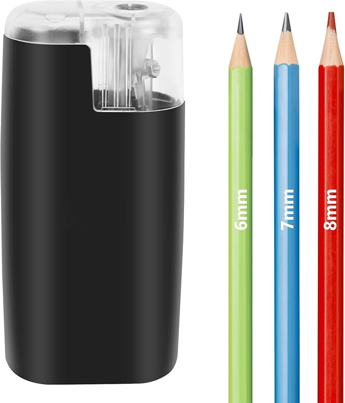 Portable Battery-Powered Electric Pencil Sharpener – Compact Design for Easy Use at Home, School, or Office – Ideal for Standard Pencils (Black)