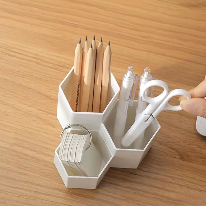 Pen Holder for Desk, White Pens Cup with 3 Compartment Small Desk Organizer Cute Pencil Holder for Office,School and Home (White, Triangular)