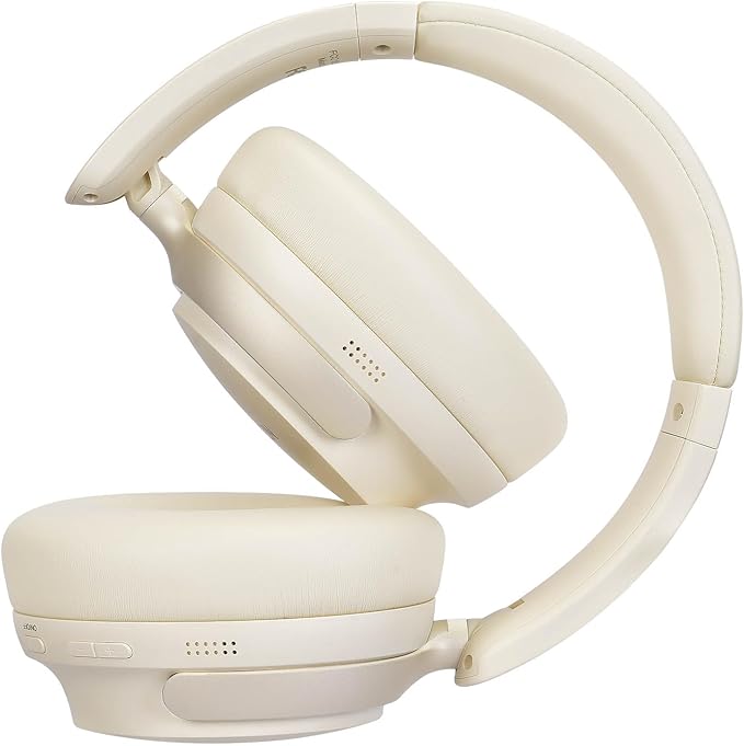 JOMILIN C5 Active Noise Cancelling Headphones, Wireless Over Ear Bluetooth Headphones, 3EQ Modes via Button, 60H Playtime Lightweight Folding Stereo Bass Headset with Mic, for Travel Home Beige White