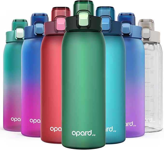 Opard Zip 30oz Plastic Water Bottle Dishwasher Safe, Leakproof Flip-Top Lid, BPA Free Tritan, Wide Mouth Reusable Sports Water Bottle for Gym Hiking Commuting Outdoor Travel and School