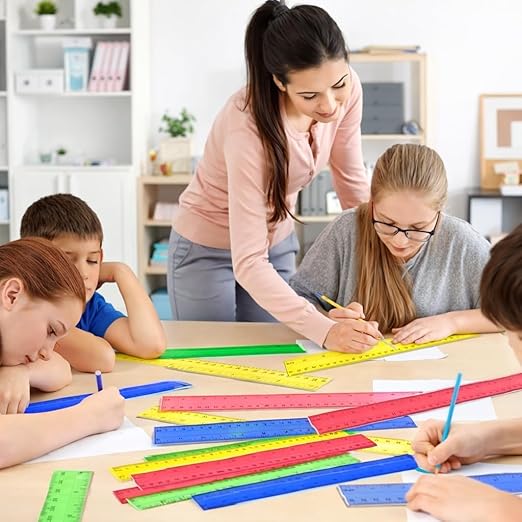 12-Inch Colorful Plastic Rulers - 7 Pack, Clear Rulers with Centimeters, Millimeters & Inches, Ideal for Kids, School Supplies, and Classroom Use, Assorted Colors