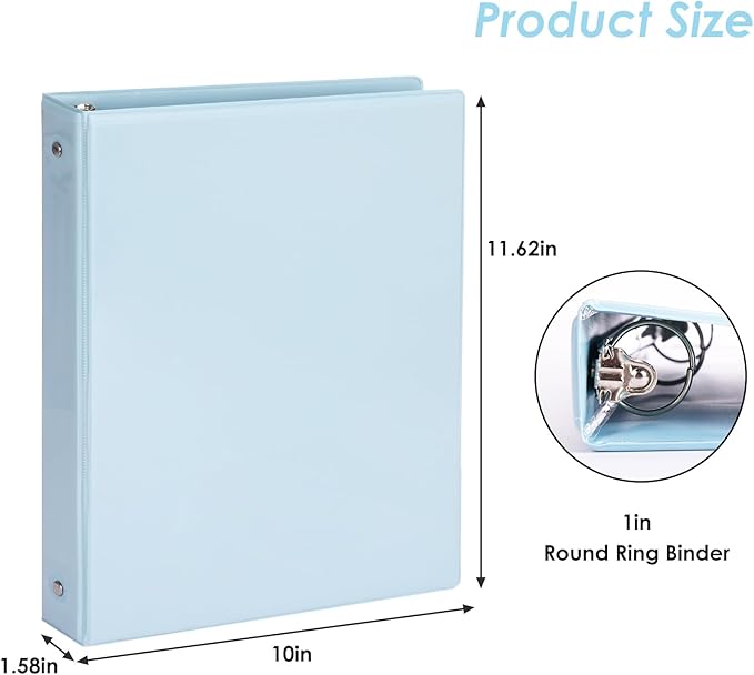 EOOUT 1 inch 3-Ring Binder 12 Pack Assorted Pastel Color with 2 Pockets Inside, Fits 11 x 8.5 Inch Paper with 175 Sheets Capacity, for Office, Home, School Project