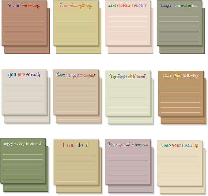 Yinder 24 Pcs Inspirational Sticky Notes Cute Motivational Sticky Notes Pad End of Year Employee Appreciation Gifts Bulk for Teacher Nurse Coworkers Office Supplies 3 x 3'' (Inspirational,Boho)