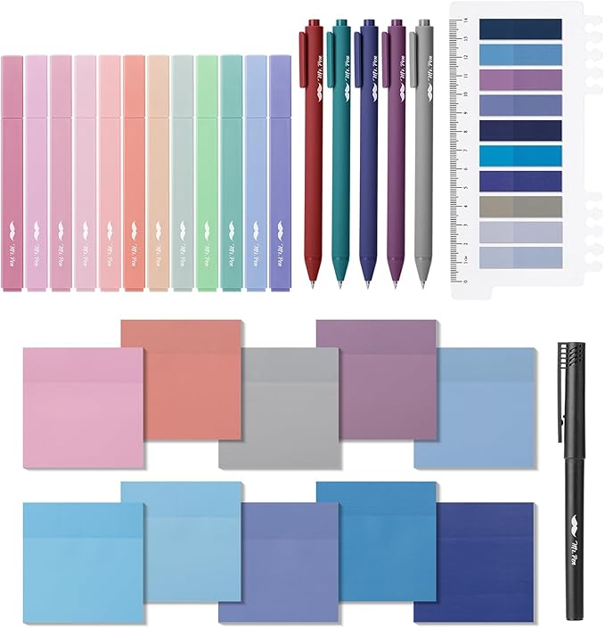 Mr. Pen- Aesthetic Book Annotation Kit, 38 pcs, 12 No Bleed Aesthetic Highlighters, 5 Gel Pens Black Ink, 700 Transparent Sticky Notes & Tabs for Study, Bible Journaling, Planner, Mothers Day Gift