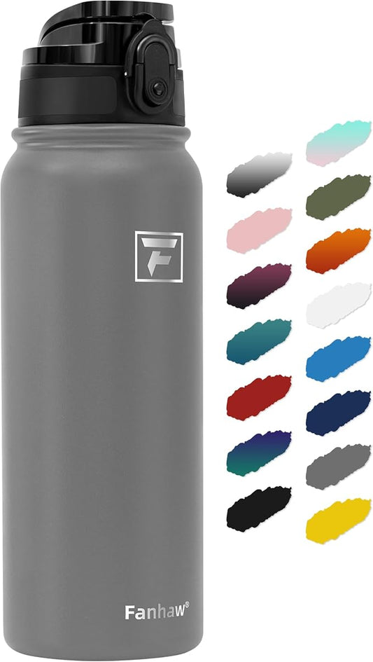 Fanhaw 20 oz Insulated Stainless Steel Water Bottle with Anti-Dust Chug Lid, Leakproof Vacuum Metal Everyday Use Bottle for Kids, Teens & Adults, Back to School Essentials (Gray)