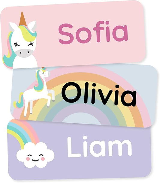 Personalized Name Labels for Kids (180) – Custom Waterproof & Durable Stickers for Clothing, Daycare, Office & School Supplies - Unicorns