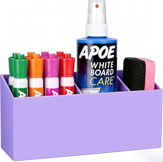 Magnetic Dry Erase Marker Holder for Whiteboard, Anti-slip Magnet Pen Holder for Fridge Refrigeator, Acrylic Pencil Holder for Classroom Teacher, Office Accessories, Locker Organizer(Purple)