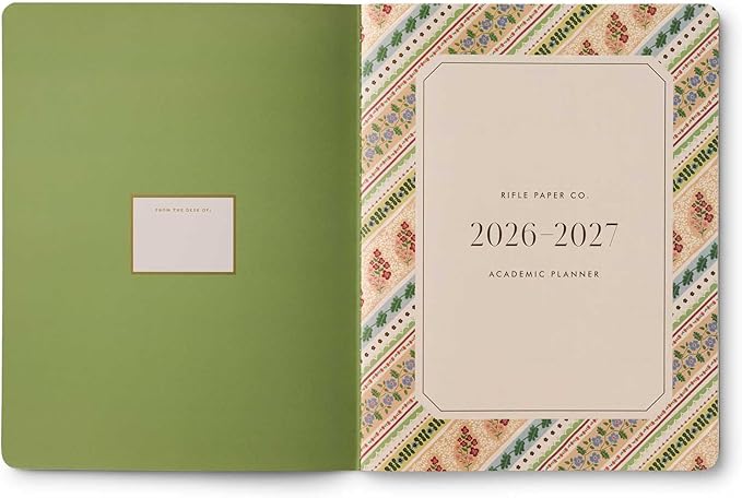 RIFLE PAPER CO. 2027 Paisley 12-Month Academic Appointment Notebook, Aug. 2026 - July 2027, Thread-Stitch Binding, 9.75" L x 7.75" W, Metallic Gold Foil Accents, Monthly Pages & Note Section