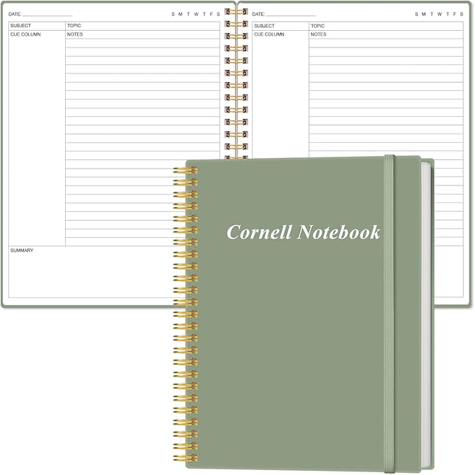 Yaridar A4 Cornell Notes Notebook - College Spiral Cornell Notebooks for Note Taking, Subject Ruled Steno Pads for Office/School/College/Home, 8.5" x 11", Green