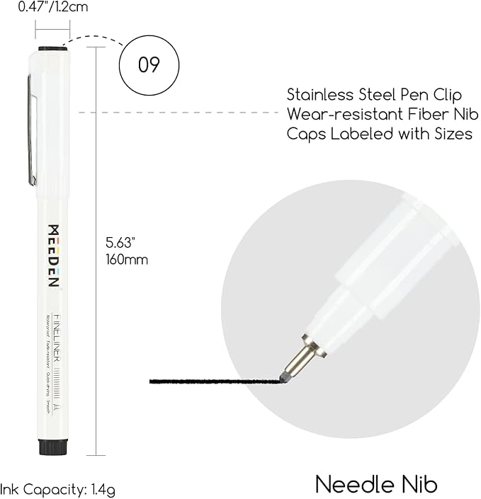 MEEDEN Micro Fineliner Drawing Pens: 0.9mm Needle Nib, 6 Pack, Black Ink