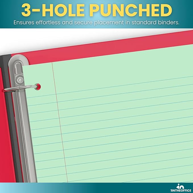1InTheOffice Loose Leaf Paper Wide Ruled, Pastel Binder Pape, 8" x 10.5", Loose Leaf, 300 Sheets