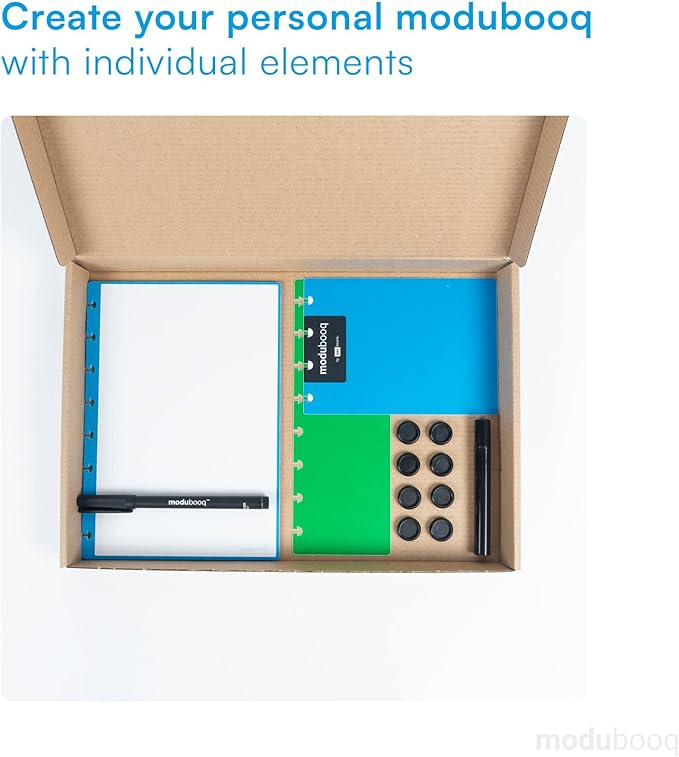 Modubooq notes, block - Modular Reusable Smart Notebook A5-40 lined blue pages with duratech3 technology - Notebook with Discbound System - Washable and writes like paper