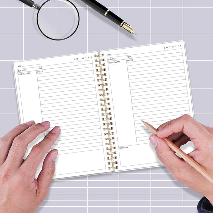 Yaridar A5 Cornell Notes Notebook - College Spiral Cornell Notebooks for Note Taking, Subject College Ruled Steno Pads for Office/School/Home, 5.8" x 8.5", Pink Flower