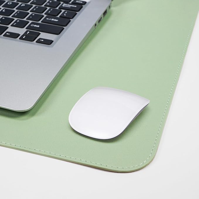 AFIING Leather Desk Pad Protector, Large Desk Mat with Natural Cork & PU Leather, Mouse Pad, Non-Slip, Waterproof Desk Writing Pad for Office and Home, Light Green