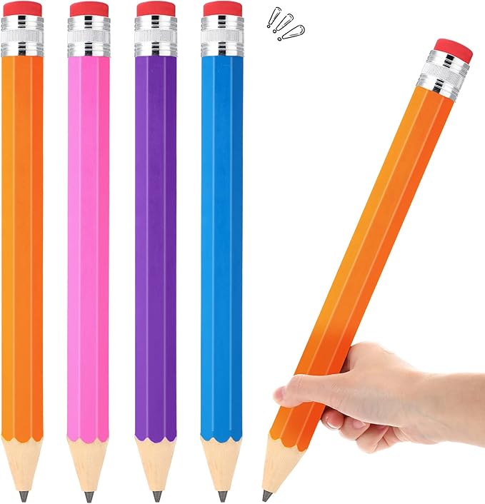 Gersoniel 4 Pack 14 Inch Wooden Jumbo Pencils Big Giant Large Huge Wood Pencil Prop with Eraser Novelty Funny Pens Gag Gifts for Office Classroom School Favors Supplies(Pink, Blue, Yellow, Purple)